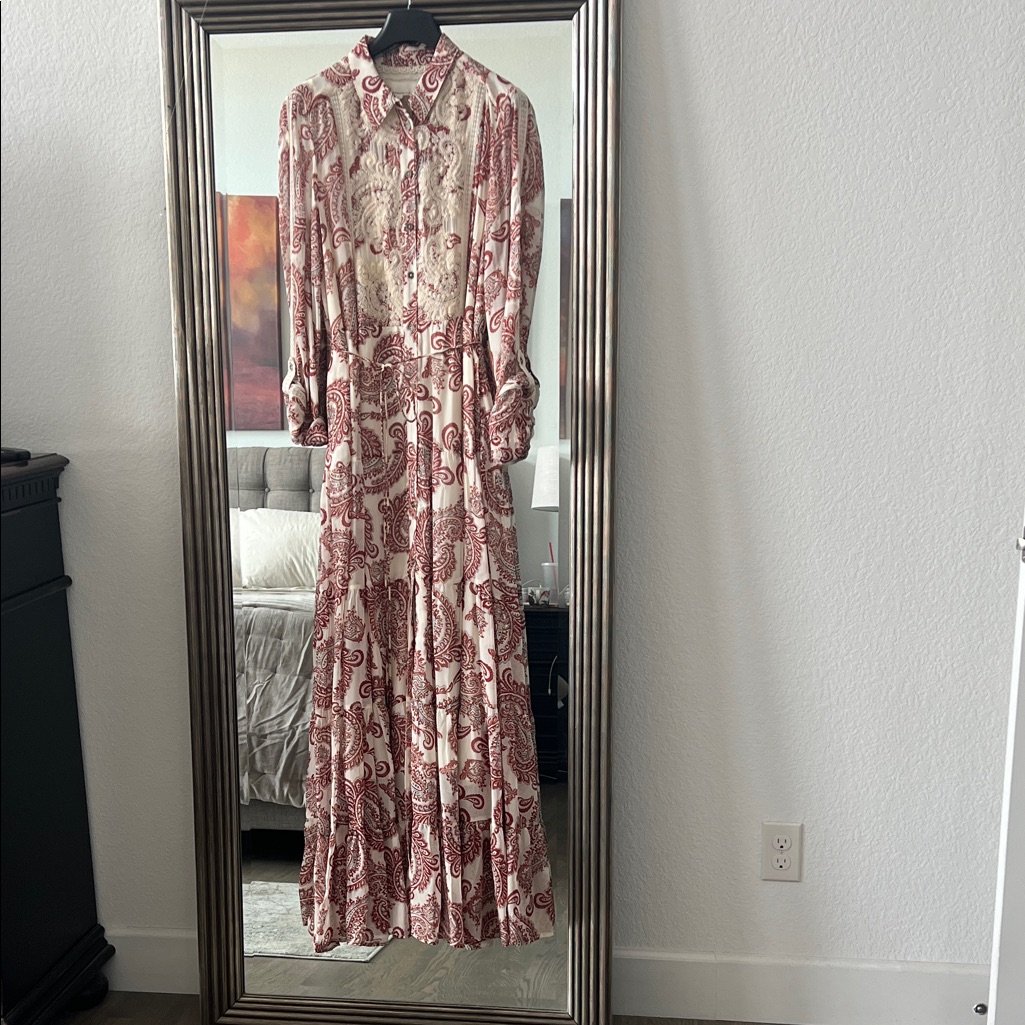 Anthropologie - Stunning Red And Cream Long Sleeve Dress.